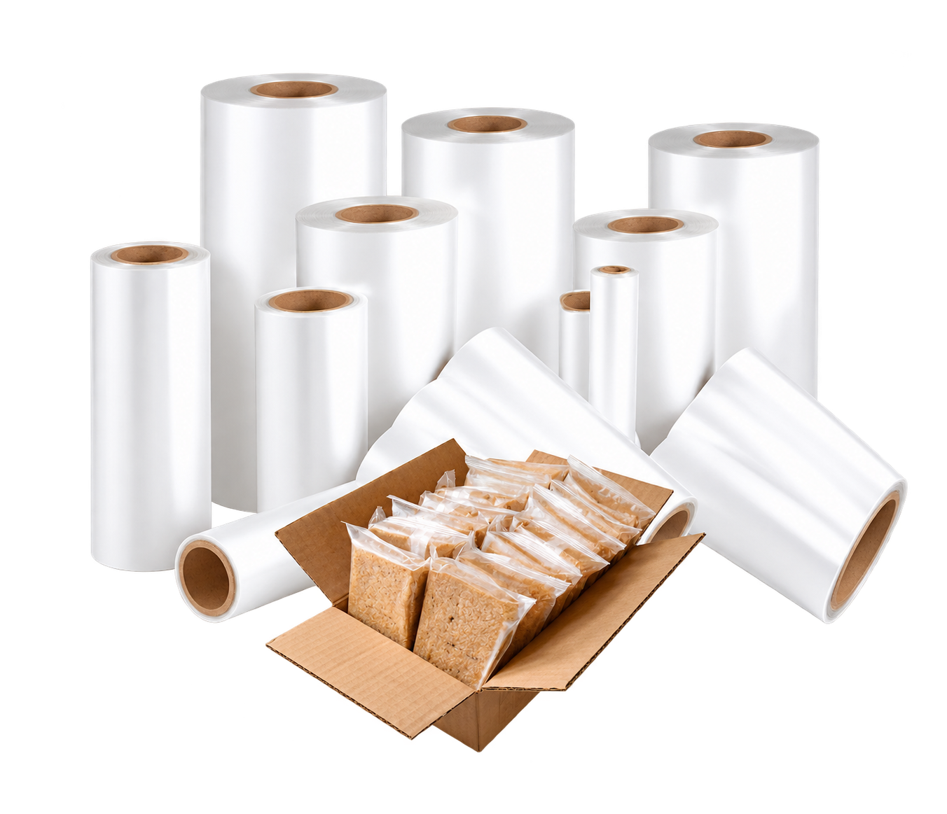 Food packaging matte BOPP rolls with sealed food pouches