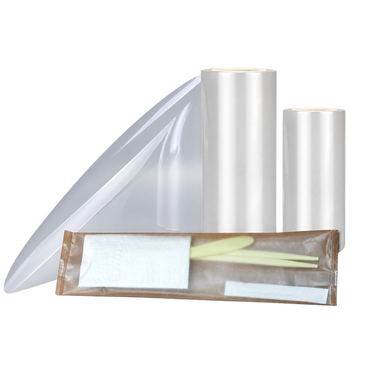 Matte heat-sealable BOPP rolls with a sealed catering cutlery pack