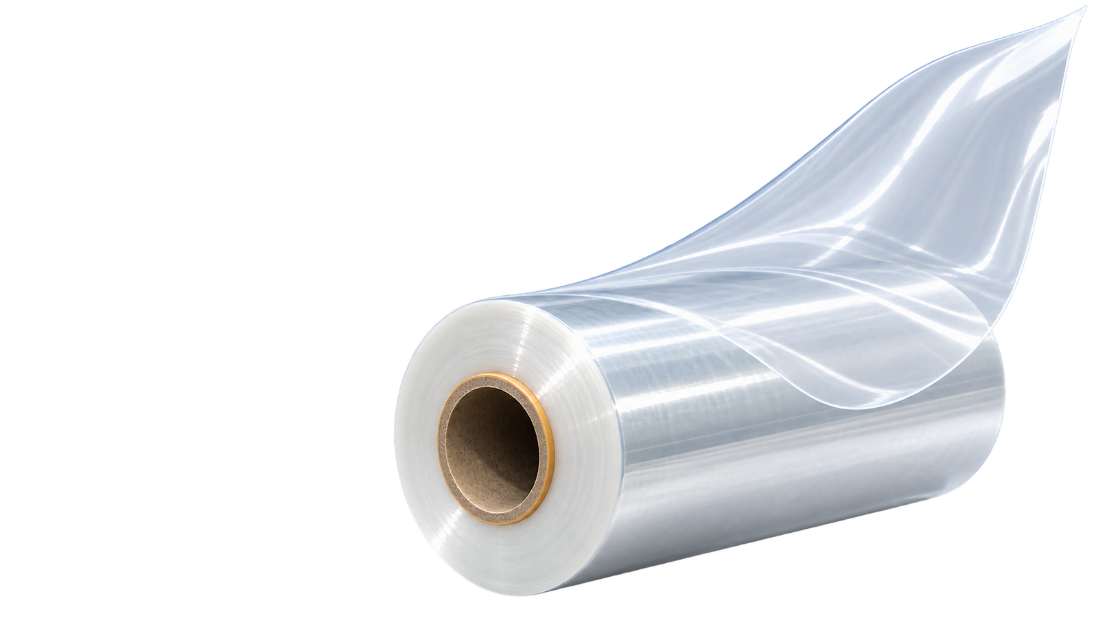 Clear POF shrink-film roll with an unfurled transparent sheet